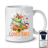 Personalized Custom Name Girl Who Loves Fall; Lovely Thanksgiving Alligator Sunflower Pumpkin T-Shirt