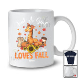 Personalized Custom Name Girl Who Loves Fall; Lovely Thanksgiving Giraffe Sunflower Pumpkin T-Shirt