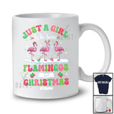Personalized Custom Name Girl Who Loves Flamingos Christmas; Amazing X-mas Snow Lights T-Shirt