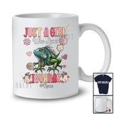 Personalized Custom Name Girl Who Loves Iguanas; Floral Summer Flowers Iguana Animal Lover T-Shirt