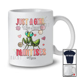 Personalized Custom Name Girl Who Loves Mantes; Floral Summer Flowers Mantis Animal Lover T-Shirt