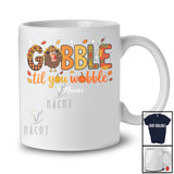 Personalized Custom Name Gobble Til You Wobble; Amusing Thanksgiving Plaid Turkey Fall Leaves T-Shirt