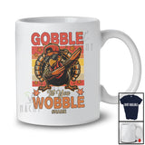 Personalized Custom Name Gobble Til You Wobble; Joyful Thanksgiving Dabbing Turkey; Retro T-Shirt