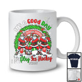 Personalized Custom Name Good Day To Play Ice Hockey; Joyful Christmas Three Santa Rainbow T-Shirt