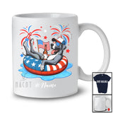 Personalized Custom Name Great Dane Drinking On Float Beach; Joyful 4th Of July Patriotic T-Shirt