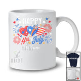 Personalized Custom Name Happy 4th of July; Amusing Hearts Fireworks Patriotic T-Shirt