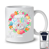 Personalized Custom Name Happy Easter; Joyful Easter Flowers Circle Bunny Chicken; Farmer T-Shirt
