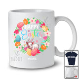 Personalized Custom Name Happy Easter; Joyful Easter Flowers Circle Bunny Pig; Farmer T-Shirt