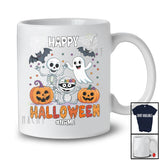 Personalized Custom Name Happy Halloween; Cheerful Collection Skeleton Pumpkin Boo Ghost T-Shirt