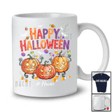 Personalized Custom Name Happy Halloween; Horror Halloween Costume Three Carved Pumpkins T-Shirt