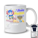 Personalized Custom Name Happy Hanukkah; Amusing Chanukah Axolotl With Menorah Animal T-Shirt