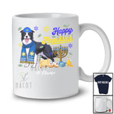 Personalized Custom Name Happy Hanukkah; Amusing Chanukah Border Collie With Menorah Animal T-Shirt