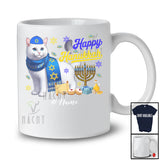 Personalized Custom Name Happy Hanukkah; Amusing Chanukah Cat With Menorah Animal T-Shirt