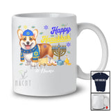 Personalized Custom Name Happy Hanukkah; Amusing Chanukah Corgi With Menorah Animal T-Shirt