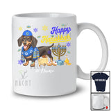 Personalized Custom Name Happy Hanukkah; Amusing Chanukah Dachshund With Menorah Animal T-Shirt
