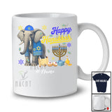 Personalized Custom Name Happy Hanukkah; Amusing Chanukah Elephant With Menorah Animal T-Shirt