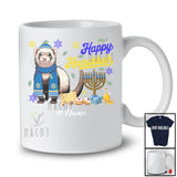 Personalized Custom Name Happy Hanukkah; Amusing Chanukah Ferret With Menorah Animal T-Shirt