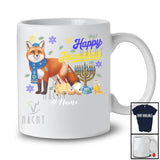 Personalized Custom Name Happy Hanukkah; Amusing Chanukah Fox With Menorah Animal T-Shirt