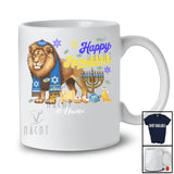 Personalized Custom Name Happy Hanukkah; Amusing Chanukah Lion With Menorah Animal T-Shirt