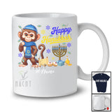 Personalized Custom Name Happy Hanukkah; Amusing Chanukah Monkey With Menorah Animal T-Shirt