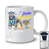Personalized Custom Name Happy Hanukkah; Amusing Chanukah Pit Bull With Menorah Animal T-Shirt