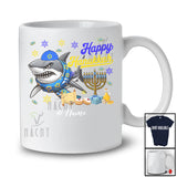 Personalized Custom Name Happy Hanukkah; Amusing Chanukah Shark With Menorah Animal T-Shirt