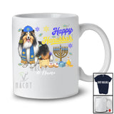 Personalized Custom Name Happy Hanukkah; Amusing Chanukah Shelties With Menorah Animal T-Shirt