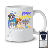 Personalized Custom Name Happy Hanukkah; Amusing Chanukah St. Bernard With Menorah Animal T-Shirt