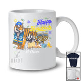 Personalized Custom Name Happy Hanukkah; Amusing Chanukah Tiger With Menorah Animal T-Shirt