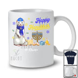 Personalized Custom Name Happy Hanukkah; Amusing Chanukah White Weasel With Menorah Animal T-Shirt
