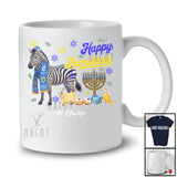 Personalized Custom Name Happy Hanukkah; Amusing Chanukah Zebra With Menorah Animal T-Shirt
