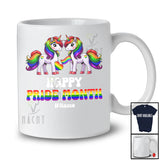 Personalized Custom Name Happy Pride Month; Lovely LGBTQ Couple Unicorns Rainbow T-Shirt