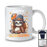 Personalized Custom Name Happy Slothgiving; Lovely Thanksgiving Turkey Eating Pumpkin Pie T-Shirt