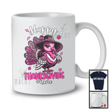 Personalized Custom Name Happy Thanksgiving; Humorous Pink Turkey Pilgrim; Women Family T-Shirt