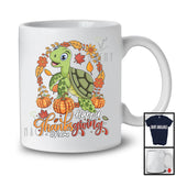 Personalized Custom Name Happy Thanksgiving; Lovely Turtle Pumpkin Fall Leaves; Sea Animal T-Shirt