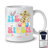 Personalized Custom Name He is Risen Jesus; Awesome Easter Leopard Cross Bunny; Groovy T-Shirt