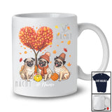 Personalized Custom Name Heart Fall Tree Three Pug Owner; Amazing Thanksgiving Family T-Shirt