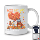 Personalized Custom Name Hello Fall; Lovely Thanksgiving Fall Tree Heart Russian Blue Gnome T-Shirt