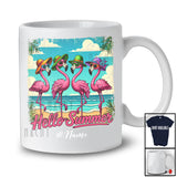 Personalized Custom Name Hello Summer; Lovely Summer Vacation Four Hawaiian Flamingo; Beach T-Shirt