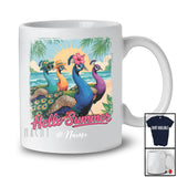 Personalized Custom Name Hello Summer; Lovely Summer Vacation Four Hawaiian Peacock; Beach T-Shirt