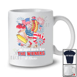 Personalized Custom Name Here For The Wieners; Joyful 4th Of July Hotdog Riding T-Rex; Patriotic T-Shirt