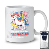 Personalized Custom Name Here For The Wieners; Joyful 4th Of July Hotdog Riding Unicorn; Patriotic T-Shirt
