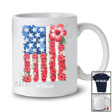 Personalized Custom Name Hibiscus Flower US Flag; Awesome 4th of July US Flag Hawaiian Patriotic T-Shirt