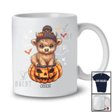 Personalized Custom Name Highland Cow On Plaid Carved Pumpkin; Lovely Halloween Family T-Shirt