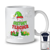 Personalized Custom Name History Teacher; Lovely Christmas Elf Snowing Book Education Jobs T-Shirt