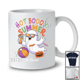 Personalized Custom Name Hot Boooy Summer; Cheerful Halloween Ghost Drink Beach; Boys Family T-Shirt