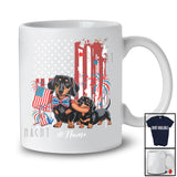 Personalized Custom Name Hotdog Dachshund Dad Sausage; Happy 4th of July US Flag Patriotic T-Shirt