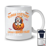 Personalized Custom Name Human Costume I'm Really A Bearded Collie; Creepy Halloween Pumpkin T-Shirt
