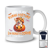 Personalized Custom Name Human Costume I'm Really A Corgi; Creepy Halloween Pumpkin T-Shirt