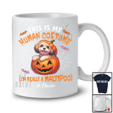 Personalized Custom Name Human Costume I'm Really A Maltipoos; Creepy Halloween Pumpkin T-Shirt